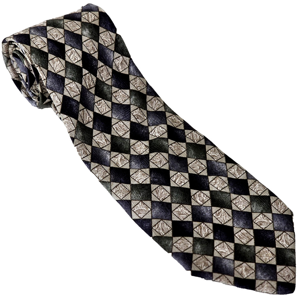 Bachrach Men's NeckTie 100% Silk Made In Italy 65" Length Geometric Design Tie